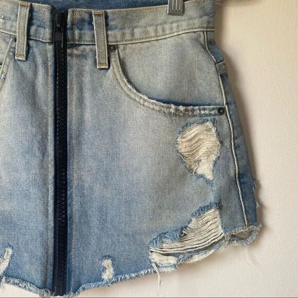 Carmar Distressed Zip-Up Denim Miniskirt size 27