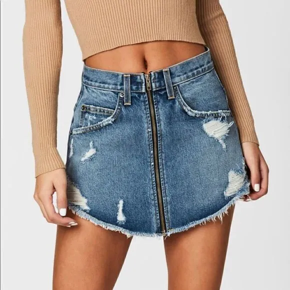 Carmar Distressed Zip-Up Denim Miniskirt size 27