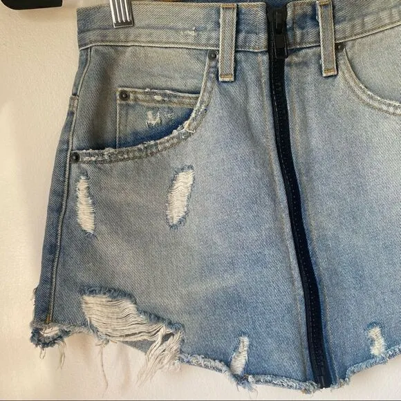 Carmar Distressed Zip-Up Denim Miniskirt size 27