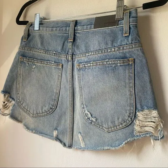 Carmar Distressed Zip-Up Denim Miniskirt size 27