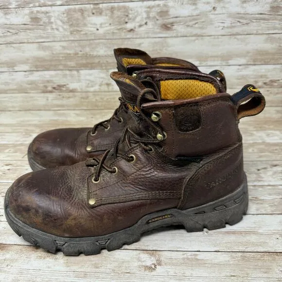 Carolina Brown Leather Oil Resistant Lace Up Steel Toe Work Boots Men's Size 9D