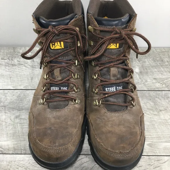 Cat Caterpillar 90803 Outline Steel Toe Work Mens Leather Boots Size 11.5 Wide
