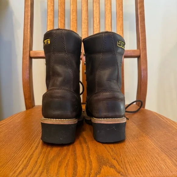 CAT Caterpillar Women’s CAROLINA STEEL TOE LOGGER BOOTS Brown Leather Lace Up