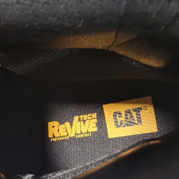 CAT Revive Tech Engineered Comfort Black Leather Boots Waterproof Men's Size 7.5