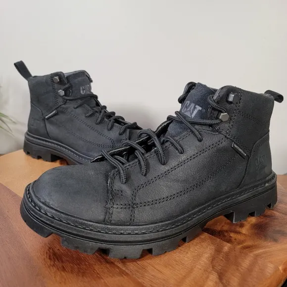 CAT Revive Tech Engineered Comfort Black Leather Boots Waterproof Men's Size 7.5