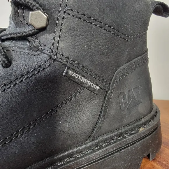 CAT Revive Tech Engineered Comfort Black Leather Boots Waterproof Men's Size 7.5