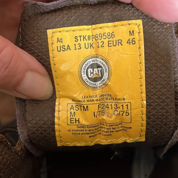 Cat steel toe leather lace up boots - 13 - brown
