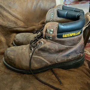 Cat steel toe leather lace up boots - 13 - brown