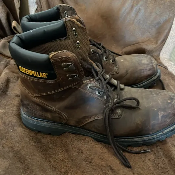 Cat steel toe leather lace up boots - 13 - brown