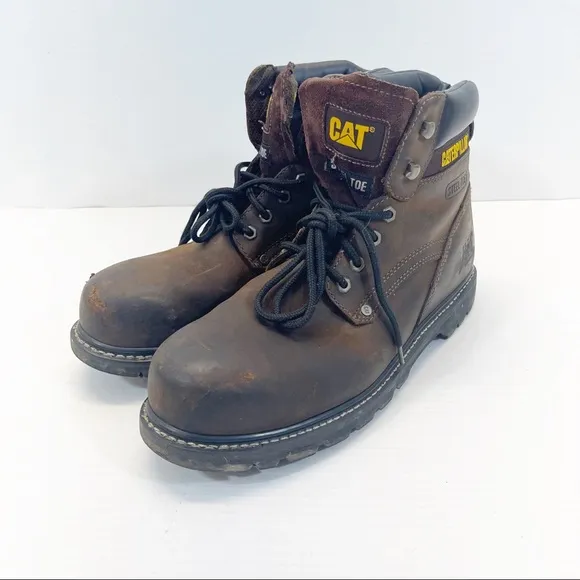 Caterpillar Steel Toe Work Boots Leather Lace Up Brown Sz 12