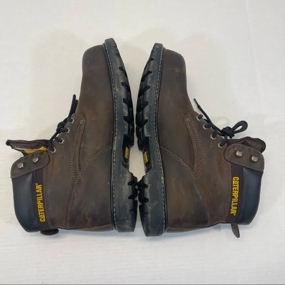 Caterpillar Steel Toe Work Boots Leather Lace Up Brown Sz 12