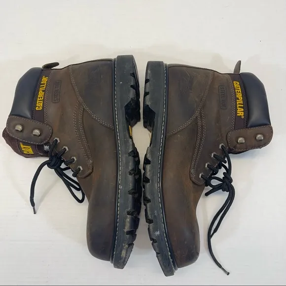 Caterpillar Steel Toe Work Boots Leather Lace Up Brown Sz 12