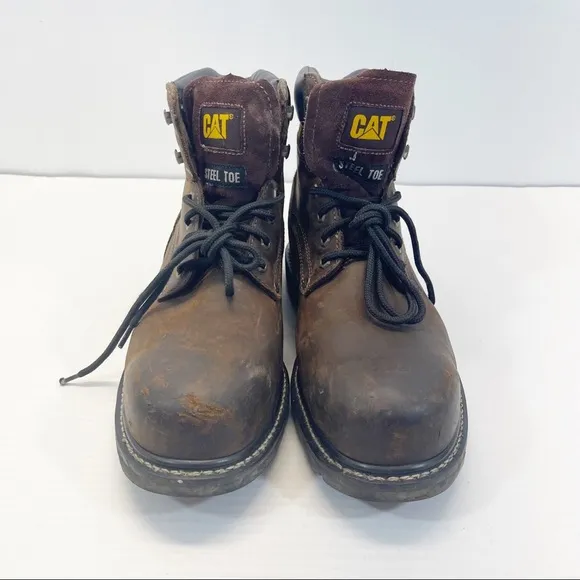 Caterpillar Steel Toe Work Boots Leather Lace Up Brown Sz 12