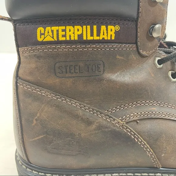 Caterpillar Steel Toe Work Boots Leather Lace Up Brown Sz 12