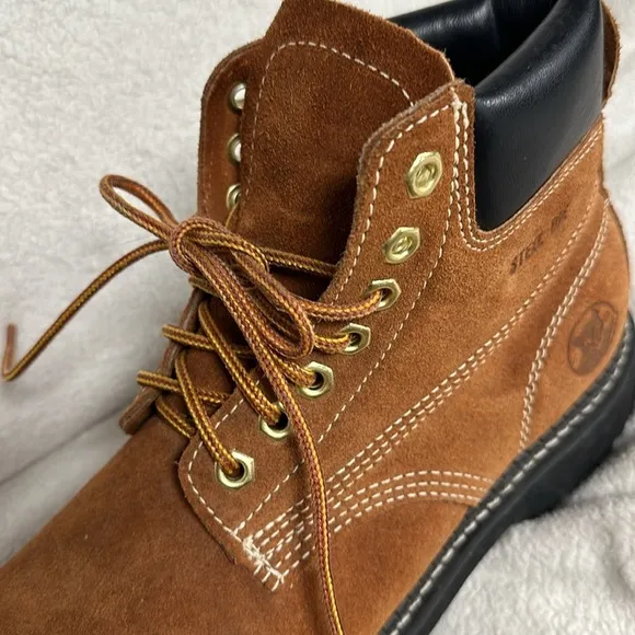 Cat's Paw Steel Toe Leather/ Suede Work Boots, ,Size 7.5 Lace Up High Tops NWOT
