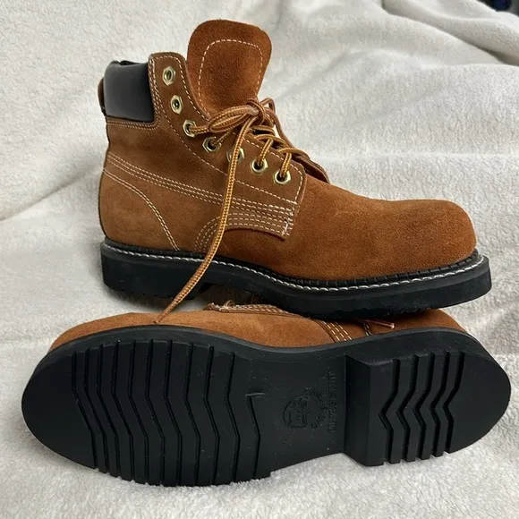 Cat's Paw Steel Toe Leather/ Suede Work Boots, ,Size 7.5 Lace Up High Tops NWOT