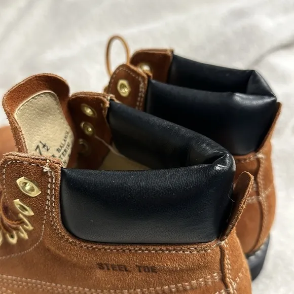 Cat's Paw Steel Toe Leather/ Suede Work Boots, ,Size 7.5 Lace Up High Tops NWOT