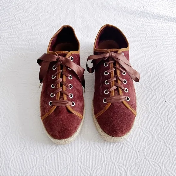 Celtic &amp; Co • Luxe Espadrille Pumps sneaker platform rust suede leather jute