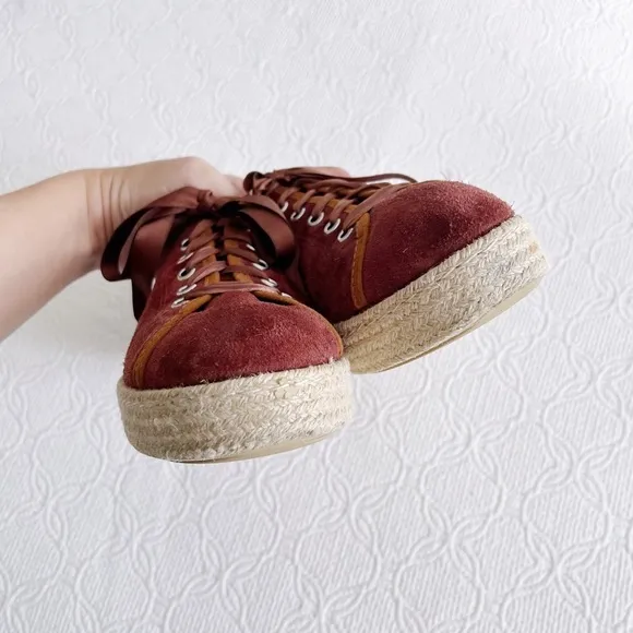 Celtic &amp; Co • Luxe Espadrille Pumps sneaker platform rust suede leather jute