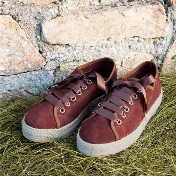 Celtic &amp; Co • Luxe Espadrille Pumps sneaker platform rust suede leather jute