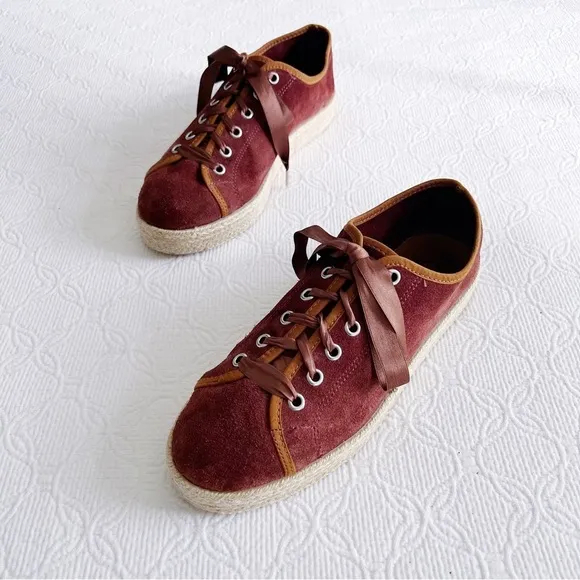 Celtic &amp; Co • Luxe Espadrille Pumps sneaker platform rust suede leather jute