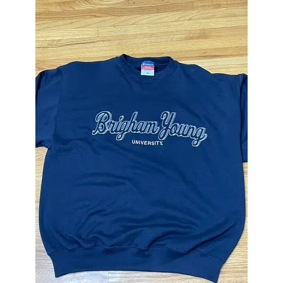 Champion Pullover Sweatshirt Men's M Blue Fleece Lined BYU Cougars Football
