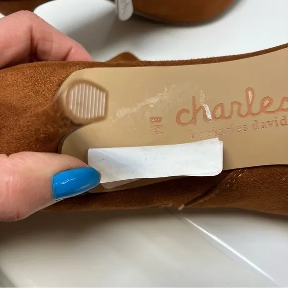 Charles David tan or  camel color ankle pointy toe boots size 8