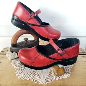 Cherry🍒Red Dansko Pro Marcelle Mary Jane Marah Strappy Buckle Clogs Boho 7.5-8