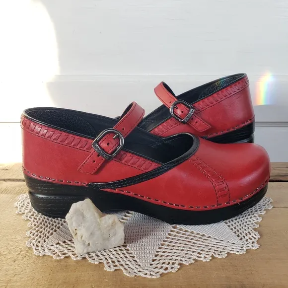 Cherry🍒Red Dansko Pro Marcelle Mary Jane Marah Strappy Buckle Clogs Boho 7.5-8