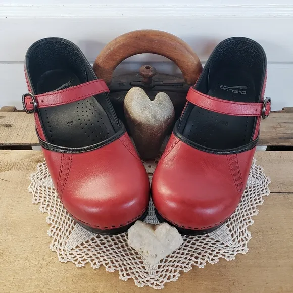 Cherry🍒Red Dansko Pro Marcelle Mary Jane Marah Strappy Buckle Clogs Boho 7.5-8