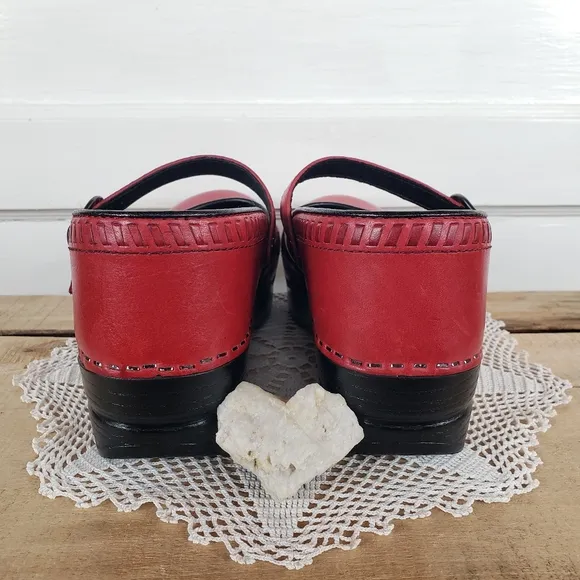 Cherry🍒Red Dansko Pro Marcelle Mary Jane Marah Strappy Buckle Clogs Boho 7.5-8