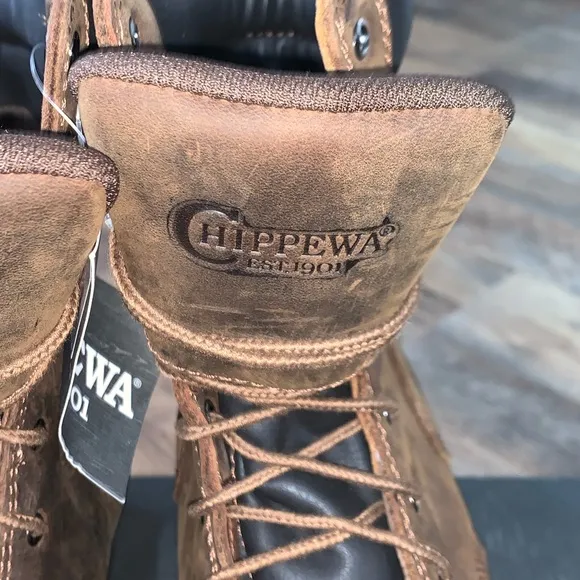Chippewa NWT hador tough bark 8” oblique steel logger leather boots size…