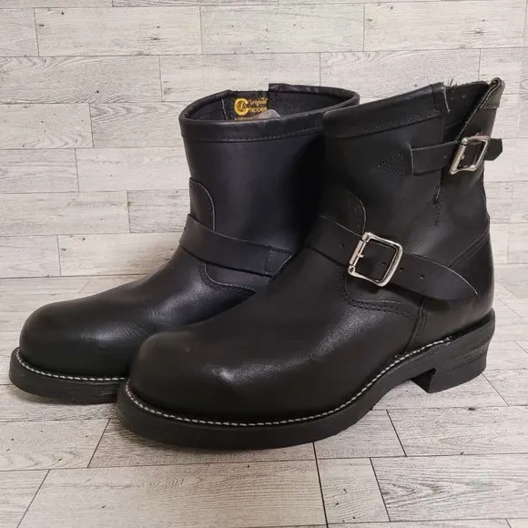 Chippewa Steel Toe Western Black Leather Harness Engineer Biker Boots Size 10.5
