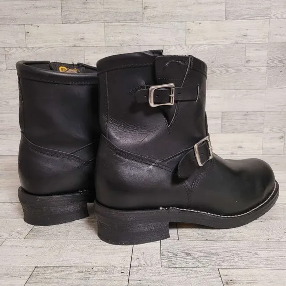 Chippewa Steel Toe Western Black Leather Harness Engineer Biker Boots Size 10.5