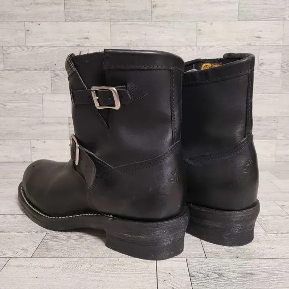 Chippewa Steel Toe Western Black Leather Harness Engineer Biker Boots Size 10.5