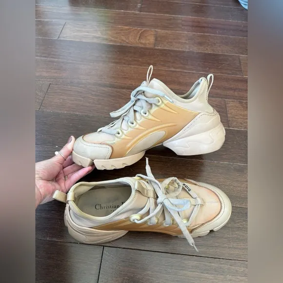 Christian Dior D-Connect Low Top Chunky Sneakers Nude Size US 8.5 Rubber Trim