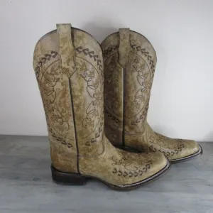 Circle G Corral Women's Embroidery Square Toe Western Boots Light Sand