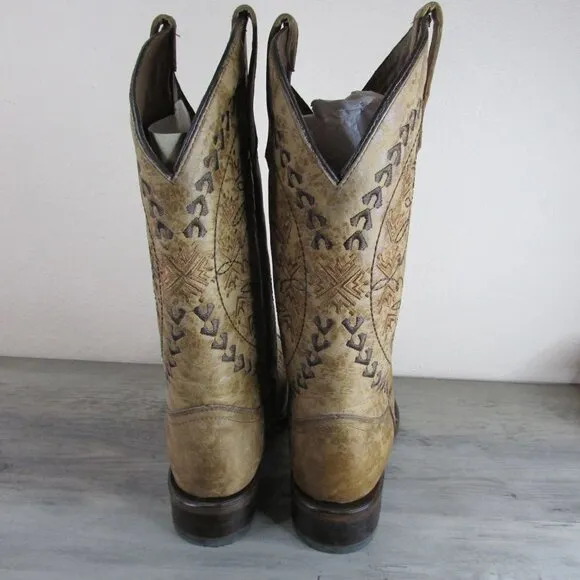 Circle G Corral Women's Embroidery Square Toe Western Boots Light Sand
