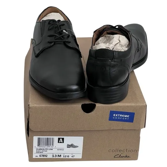 Clarks Light Low Extreme Comfort Lace Up Black Leather Shoes