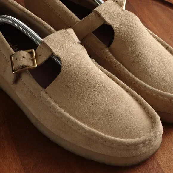 Clarks Shoes Womens SZ 9 Beige Originals Wallabee T-Bar Mary Jane Suede Comfort