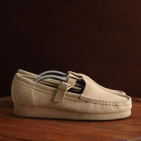 Clarks Shoes Womens SZ 9 Beige Originals Wallabee T-Bar Mary Jane Suede Comfort