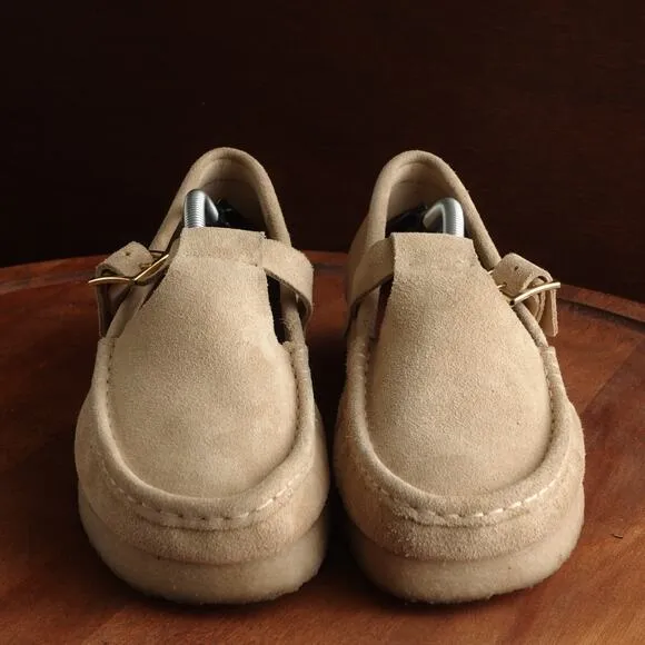 Clarks Shoes Womens SZ 9 Beige Originals Wallabee T-Bar Mary Jane Suede Comfort