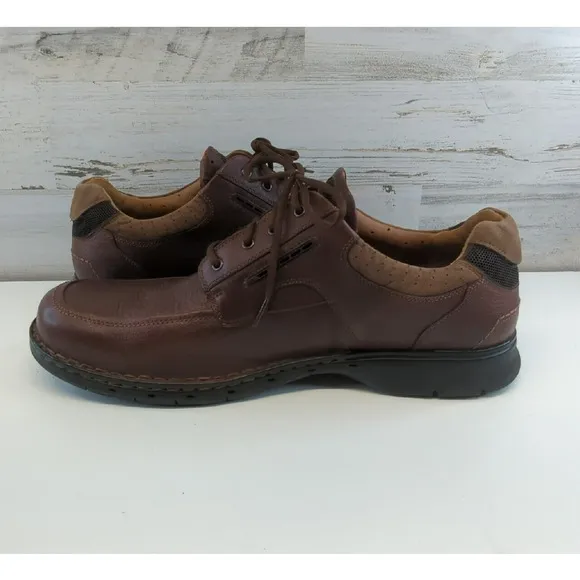 Clarks Unstructured Un.Bend Oxford Brown Leather Casual Shoes Comfort Mens 17 M