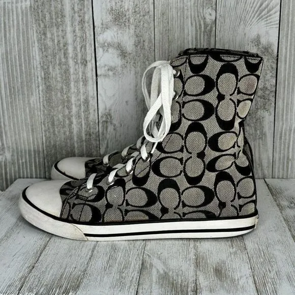 Coach Bonney Signature Plaid Lined Fold Down High Top Lace Up Sneakers Size 8.5