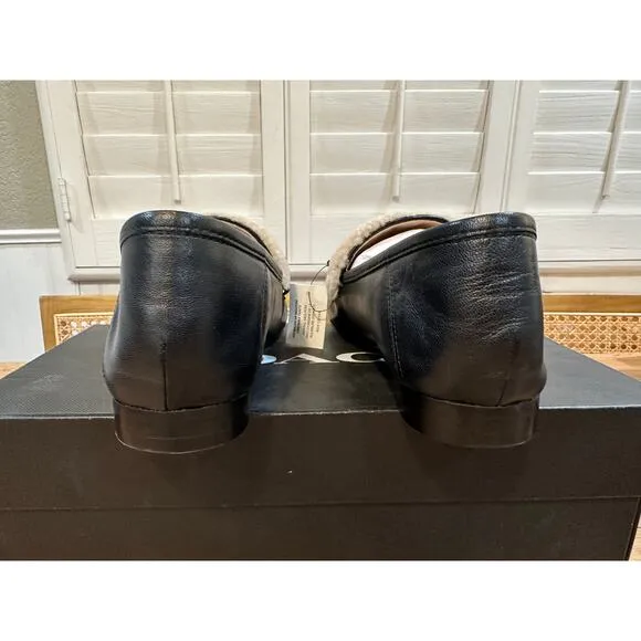 Coach Helena C Chain Loafers Leather &amp; Shearling Black Cream Gold Size 6.5 NIB