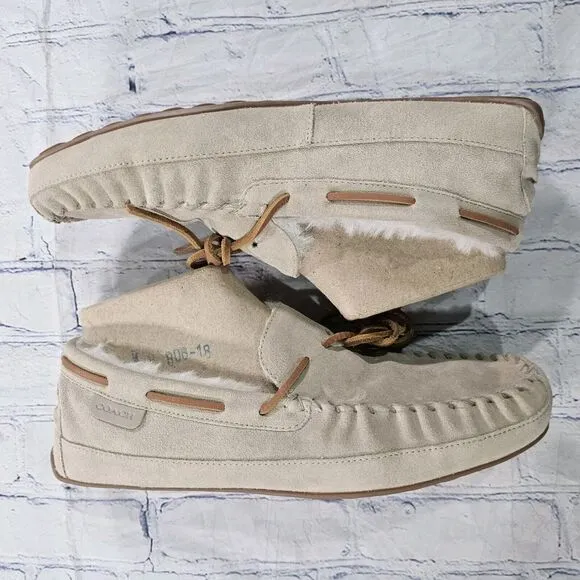 COACH Shoes MENS SIZE 11 Slipper CC743 Sand Suede Fleece Shearling Moccasin
