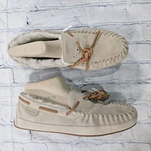 COACH Shoes MENS SIZE 11 Slipper CC743 Sand Suede Fleece Shearling Moccasin