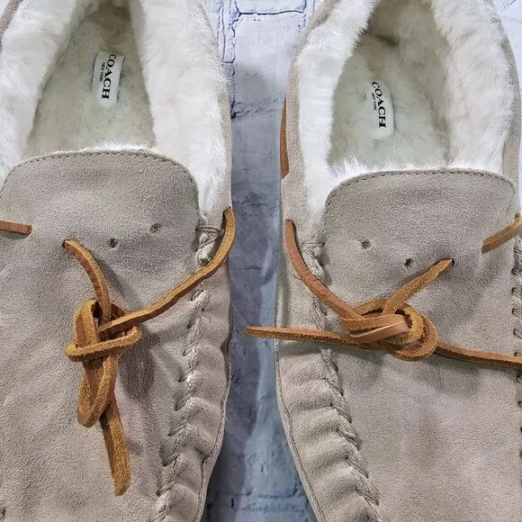 COACH Shoes MENS SIZE 11 Slipper CC743 Sand Suede Fleece Shearling Moccasin