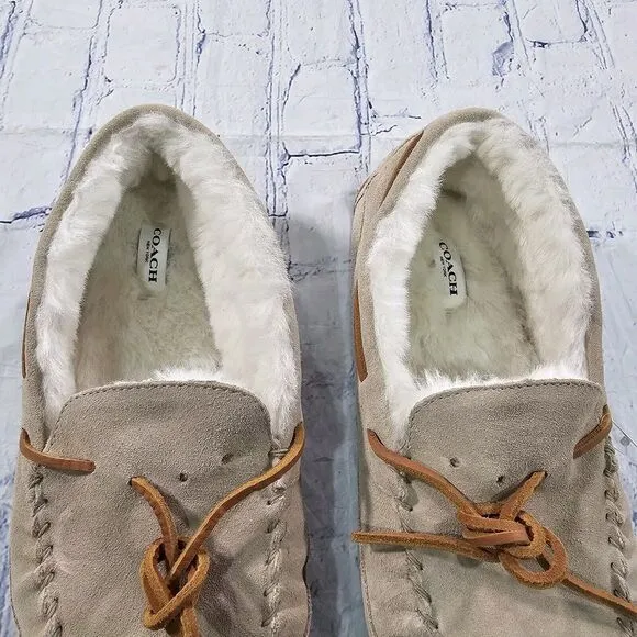 COACH Shoes MENS SIZE 11 Slipper CC743 Sand Suede Fleece Shearling Moccasin