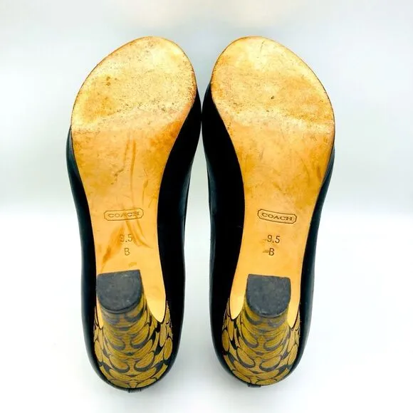 Coach Breana Black Leather Monogram Platform High Heels 9,5B